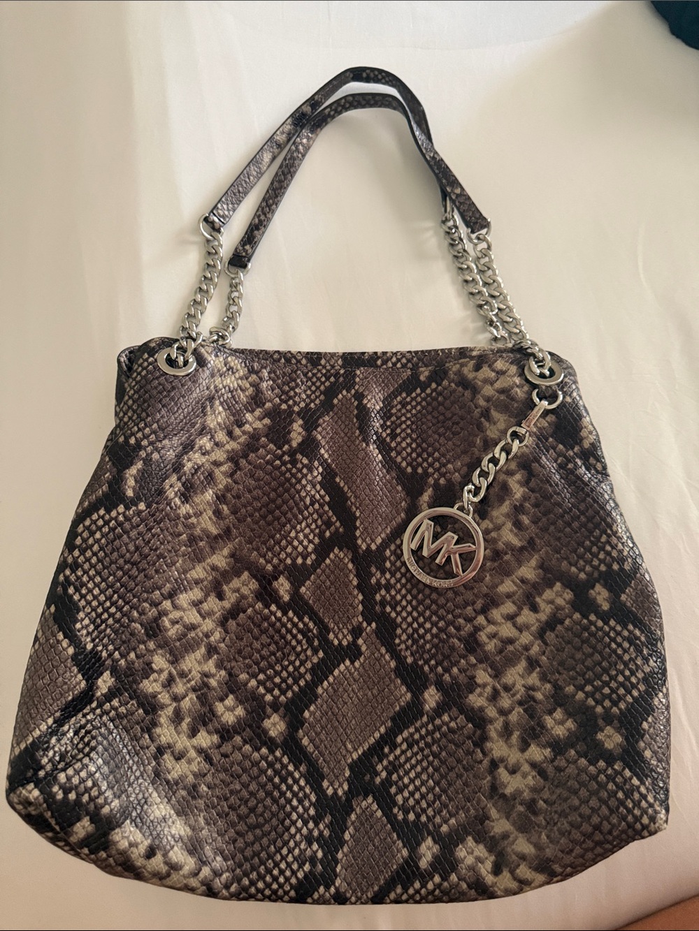 Michael Kors Snake-Print Shoulder Bag in Brown and Cream